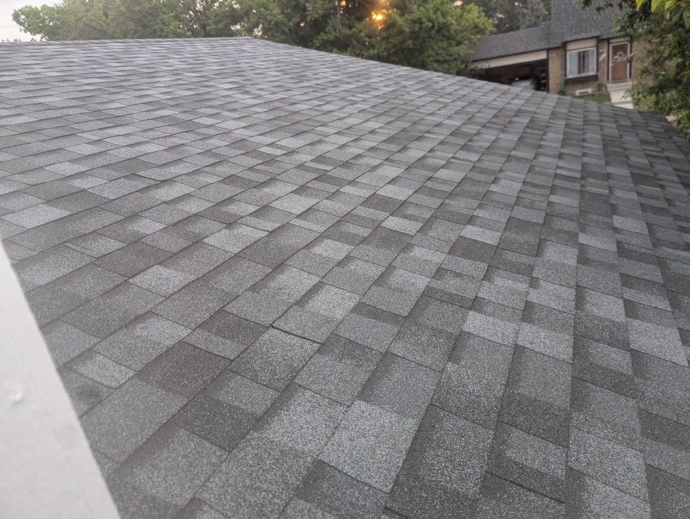 Close-up of a freshly installed shingle roof